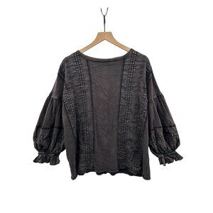 We The Free Black Acid washed Cotton Long Sleeve Top Size S